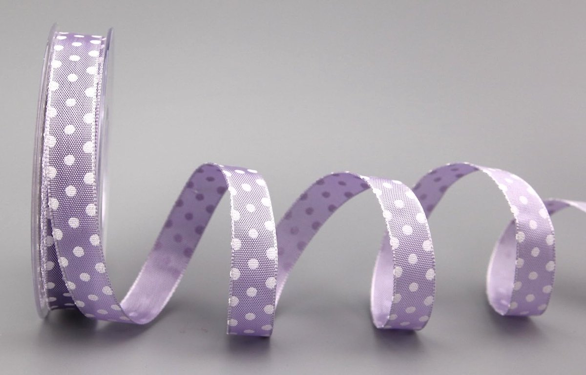 Decoratielint stippen, lavendel, wit, 20 m x 15 mm, cadeaulint met draad, gestippeld, vrolijk Pasen, verjaardag, kinderen, lint