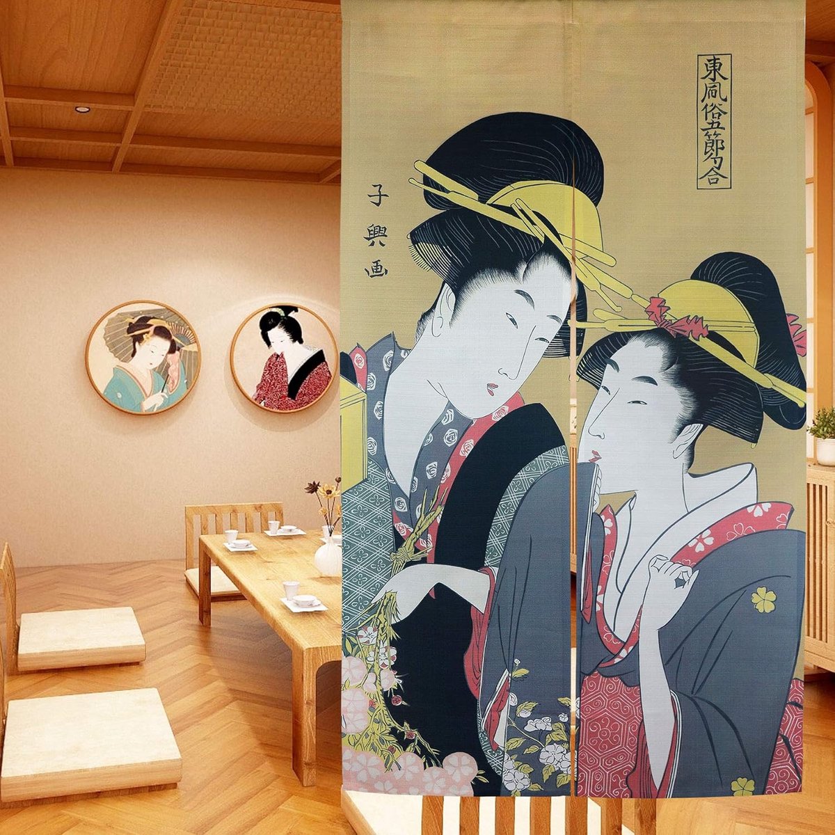 Noren Japanse stijl deuropeningsgordijn Ukiyoe Geisha Meisjes Schilderen Lange Type Deur Tapijt Aziatische Raambekleding voor Thuis Sushi Keuken Decoratie 85 x 149,9 cm