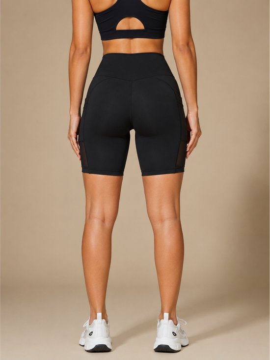 SparkNine Meshflex dames short - met zakken - stijlvolle mesh - S - zwart - hoge taille - ademend - fitness short - korte broek — afbeelding 5