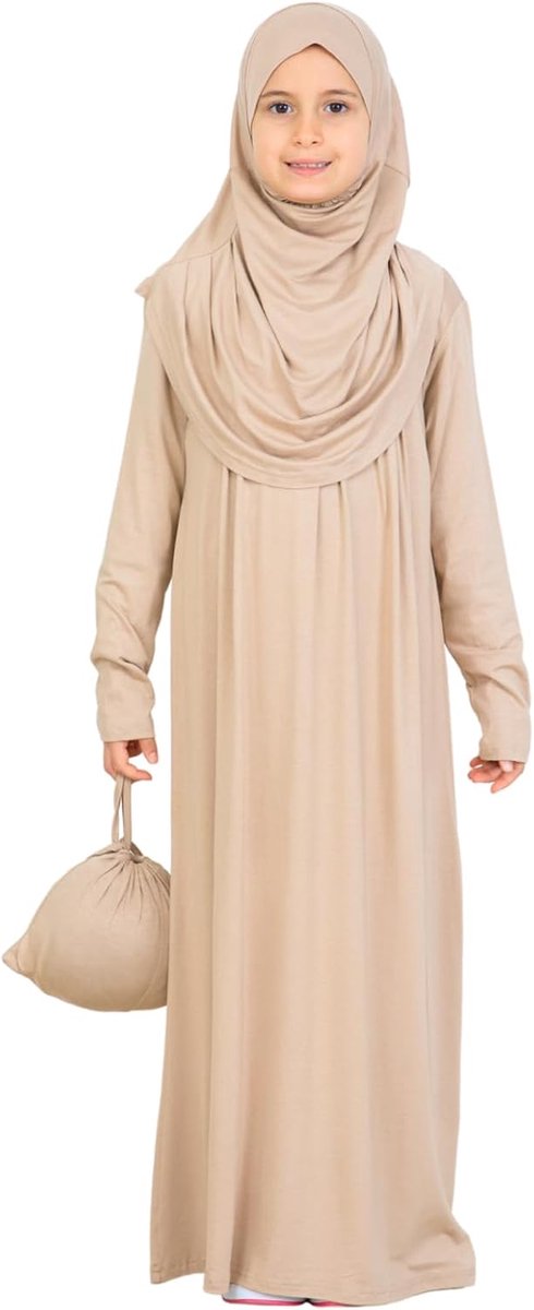 Moslim gebedsjurk voor kinderen, met hijab en zakje, zachte viscose Abaya voor meisjes, islamitische kleding, gewaad voor Eid, Ramadan