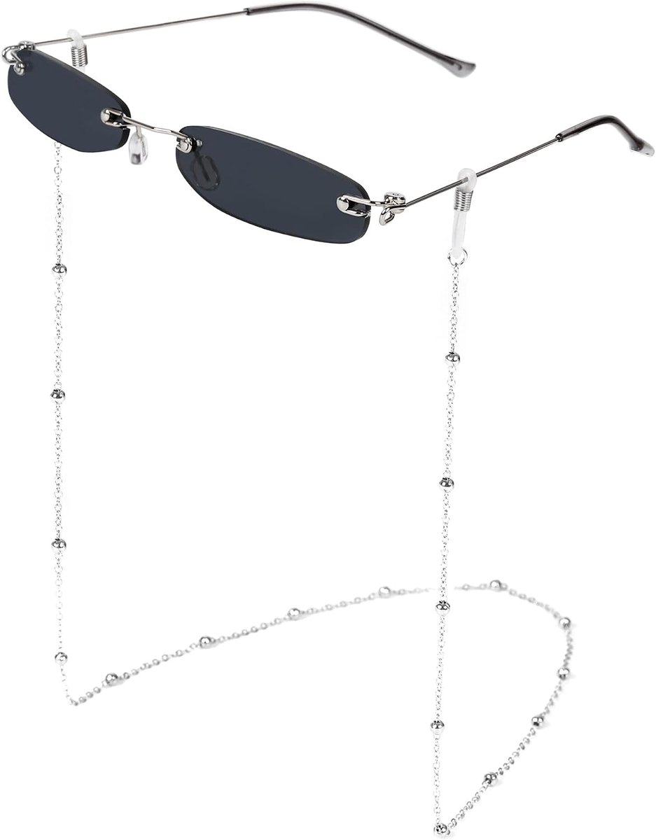 Zonnebril Rechthoekig Frameloze, Brillenkoorden, Meerkleurig Lenzen, Modieus Accessoires voor Dames Heren, Vierkante Randloze Mode Bril, Party Benodigdheden