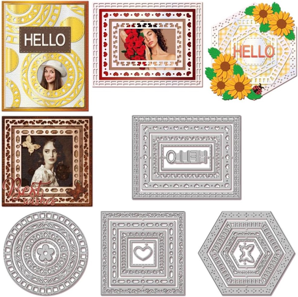 Geneste frame papier reliëf stanssjablonen set vierkant rechthoekig handwerk stansmachine sjablonen zeshoekige rand metalen stanssjablonen set voor het maken van kaarten DIY handgemaakt