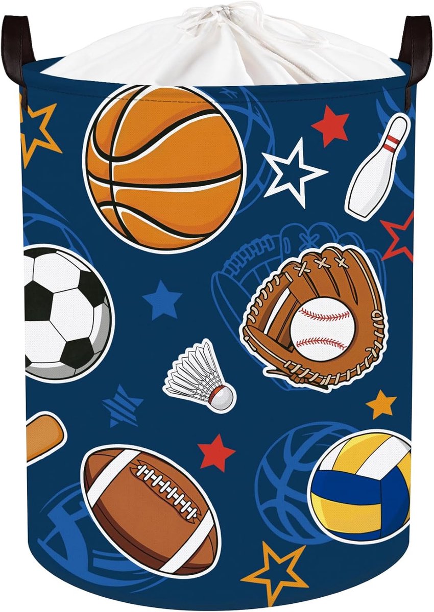 Wasmanden Opvouwbaar Boeken Opbergmand voor Badkamer Opbergdoos voor Speelgoed en Kleding, Voetbal Basketbal, 36x45 cm