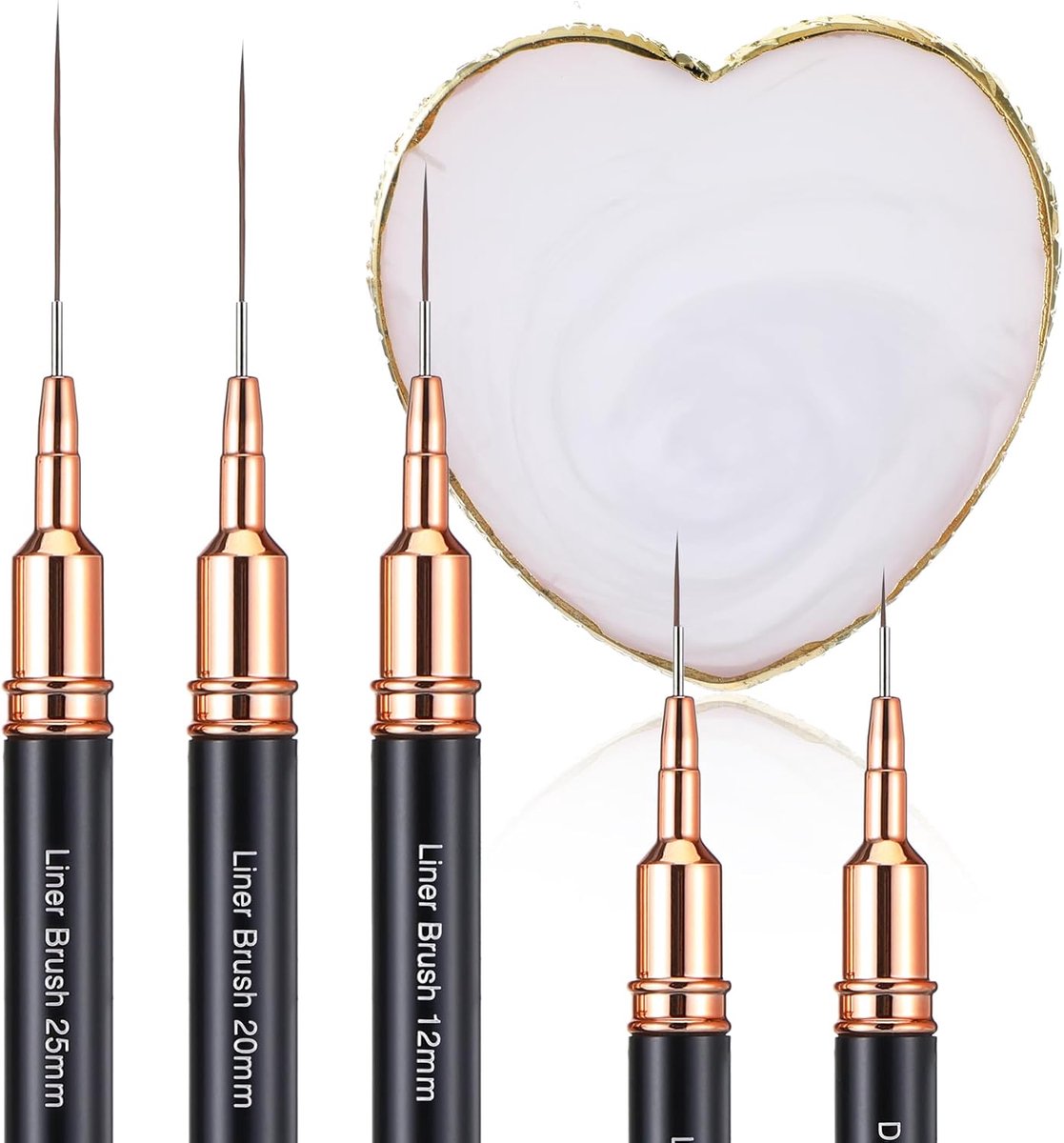 5 Stks Nail Art Borstels Nail Art Liner Borstel Schilderen Ontwerp Borstel Set Nagels Dotting Tekening Tool voor Lange Lijnen Dunne Details Fijne Tekening 4/8/12/20/25mm met Nagels Arts Mengen Palet
