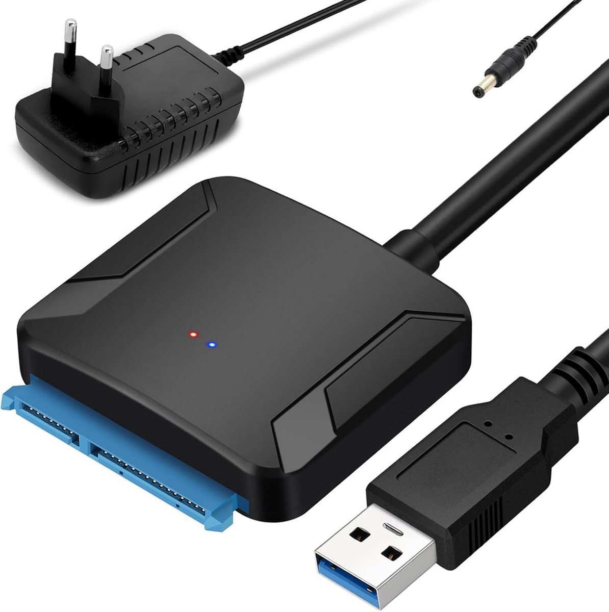 SATA naar USB 3.0 adapter voor 2,5/3,5 inch SSD & HDD, ondersteuning UASP, USBSATA-adapter met 12V 2A voeding, compatibel met Windows, Mac en Linux