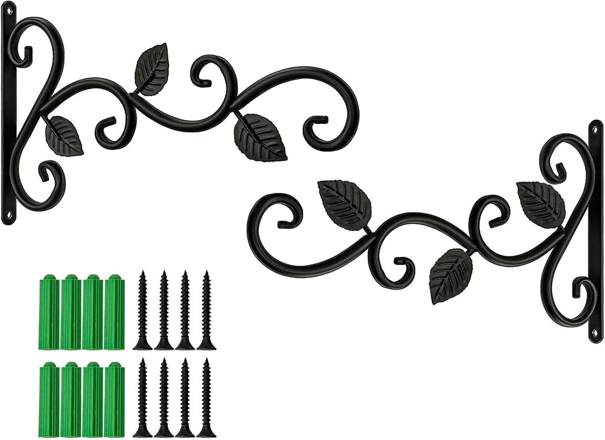 wandhaken, set van 2, smeedijzeren plantenhangerbeugels voor hangplanten, zware metalen wandmontagehaken voor veranda, tuin, binnen en buiten