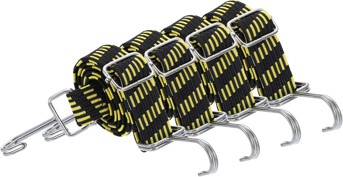 4 stuks verstelbare spanbanden met haken 99 cm platte zware elastische riemen rubberen spanbanden met gesp voor outdoor camping zeil fietsendrager bagage zwart geel