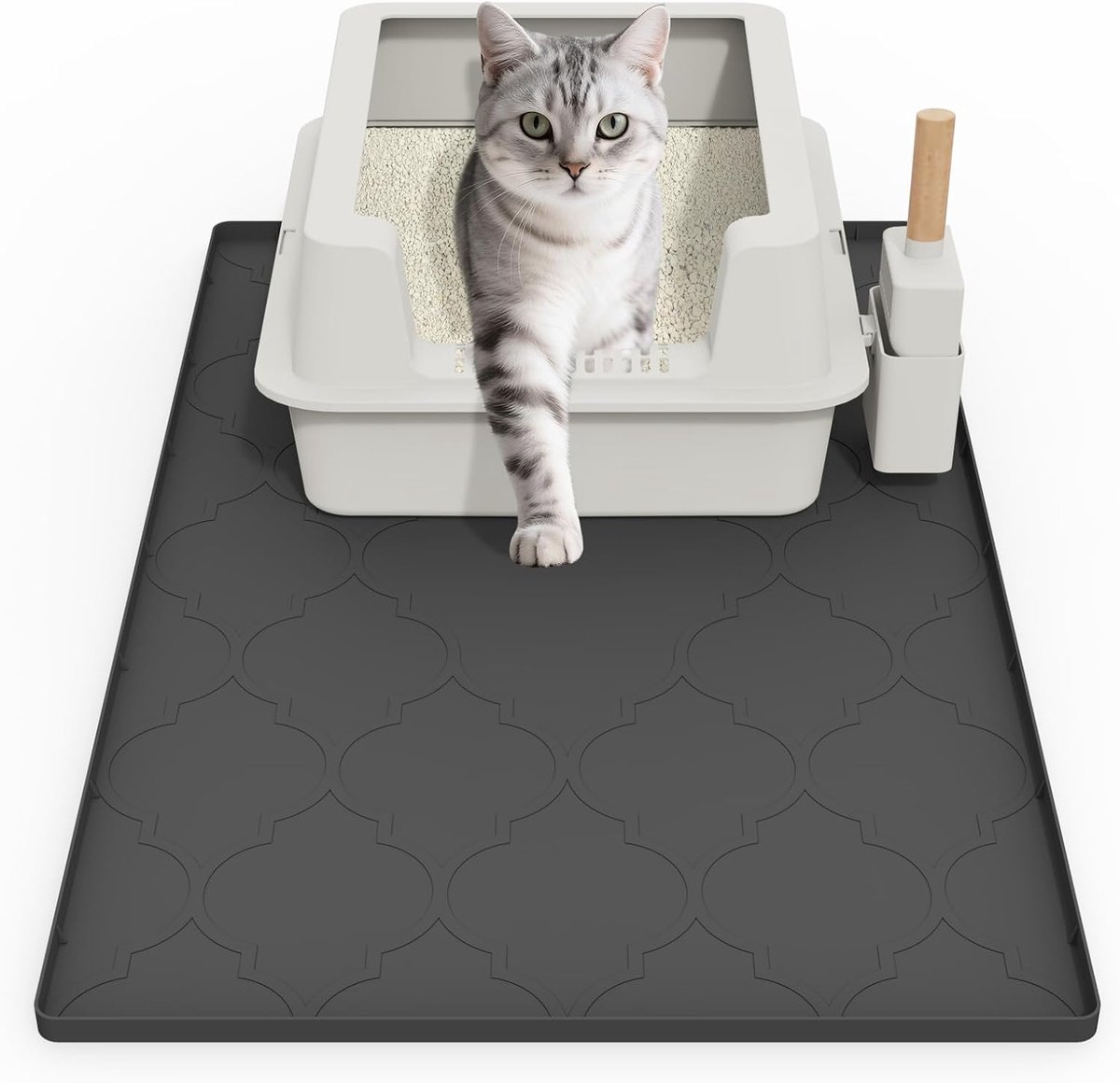 Kattenmat voor kattentoilet, 86 cm x 56 cm, grote siliconen mat om kattenbakvulling op te vangen, gemakkelijk te reinigen, voor controle, zacht, voor kattenpoten, waterdicht, antislip, zwart