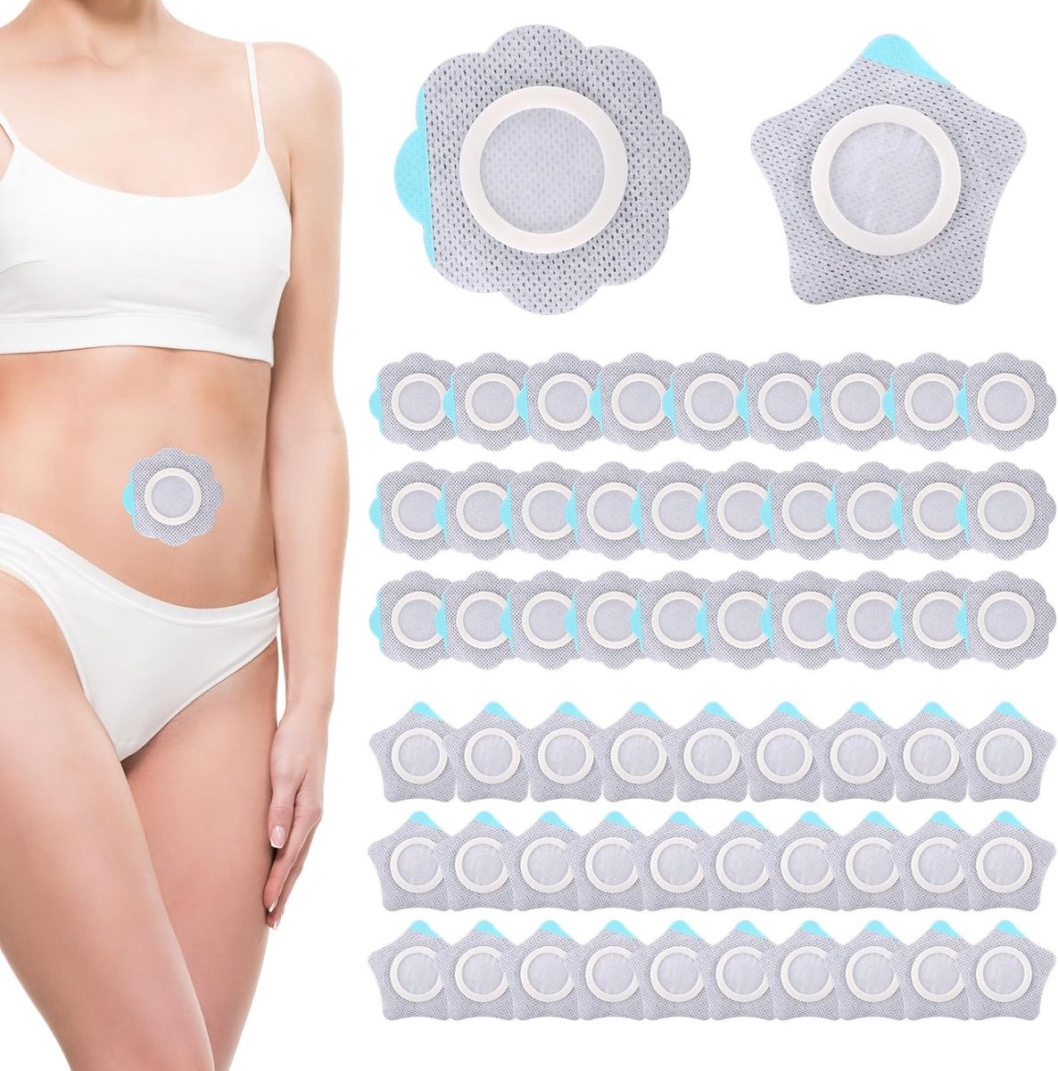 60st Castor Oil Navelpatch, Zelfklevend Navelbedekking Zeer Absorberend Lekvrij Castor Oil Pack Wrap Pads (Ster + Bloem)