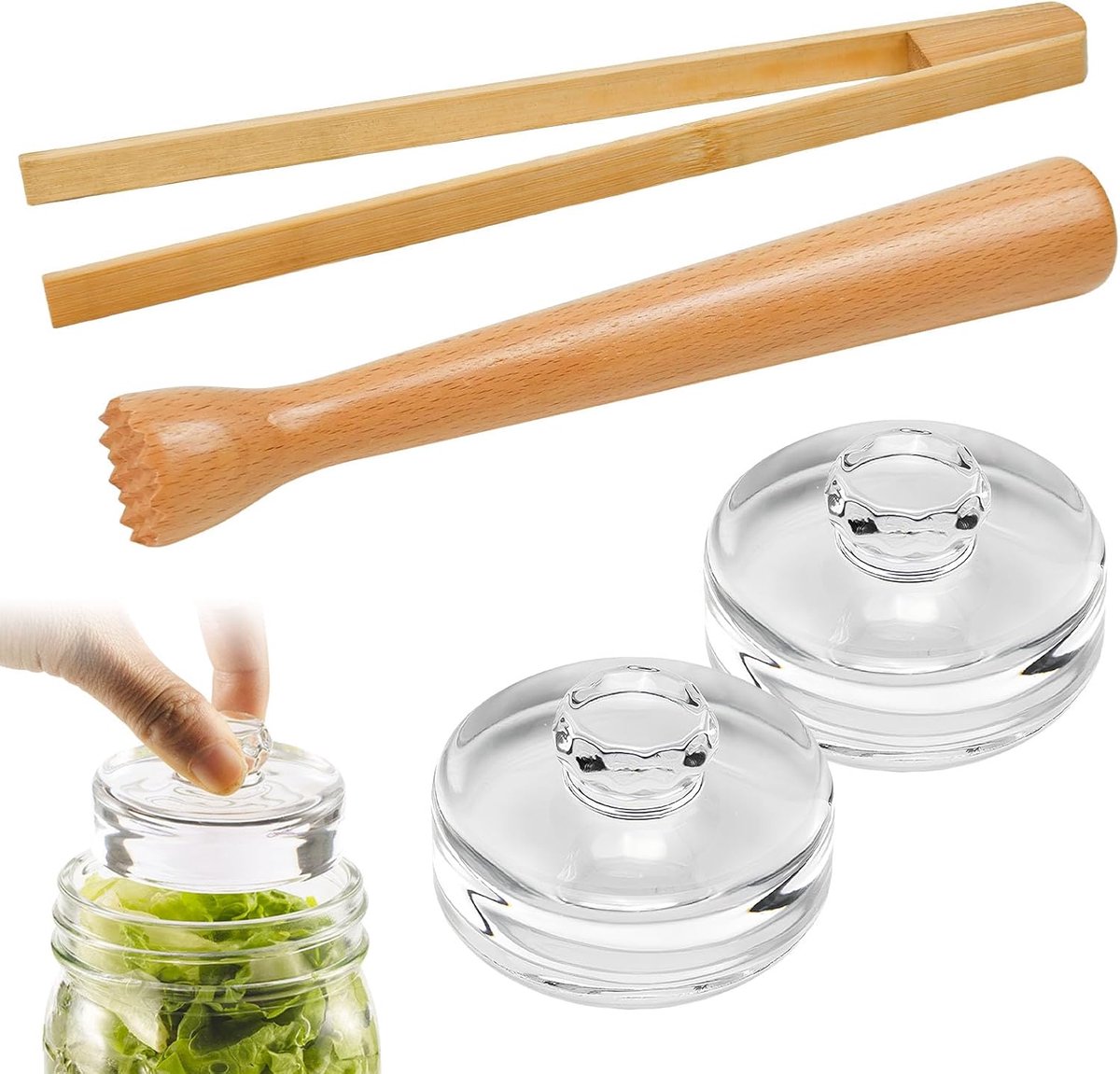 4 stuks Fermentatieset Fermentatiegewichten 7cm Glasgewichten voor Fermenteren 25cm Stamper Tang Fermentatiegewicht Fermentatie Stampfer Fermentatiepotten Geschikt voor Kimchi Zuurkool Fermentatiepot