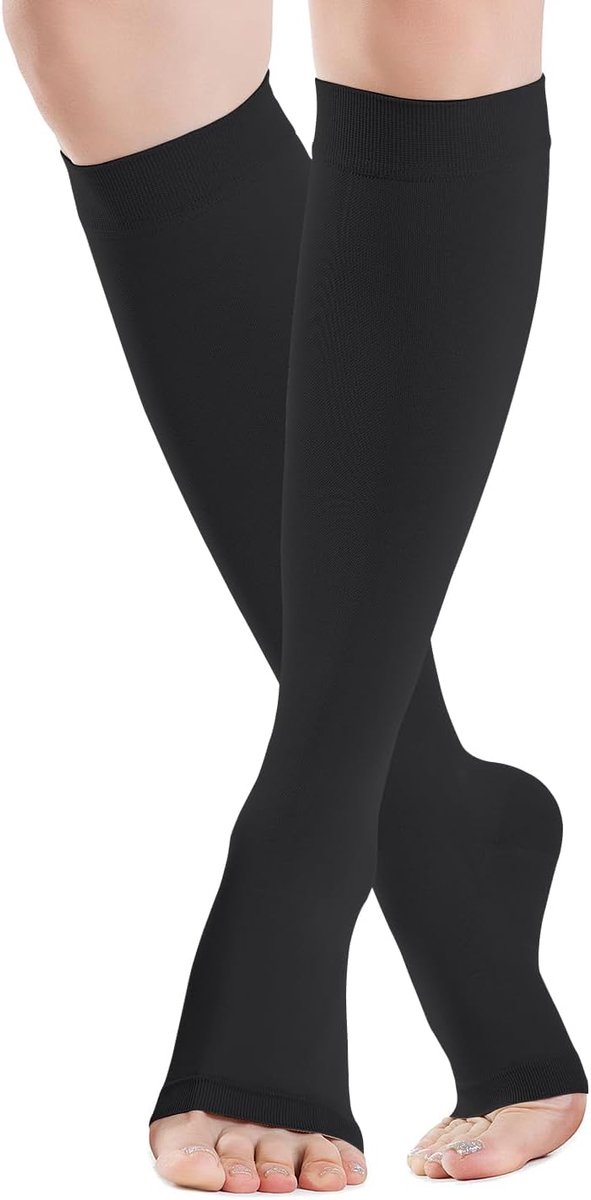 Drukklasse 2 (20-30 mmHg) Damen & Herren - Steunkous bij Spataderen, Ideaal voor Vliegreis tegen Trombose - Offene Teen, Ademend - Compression Socks