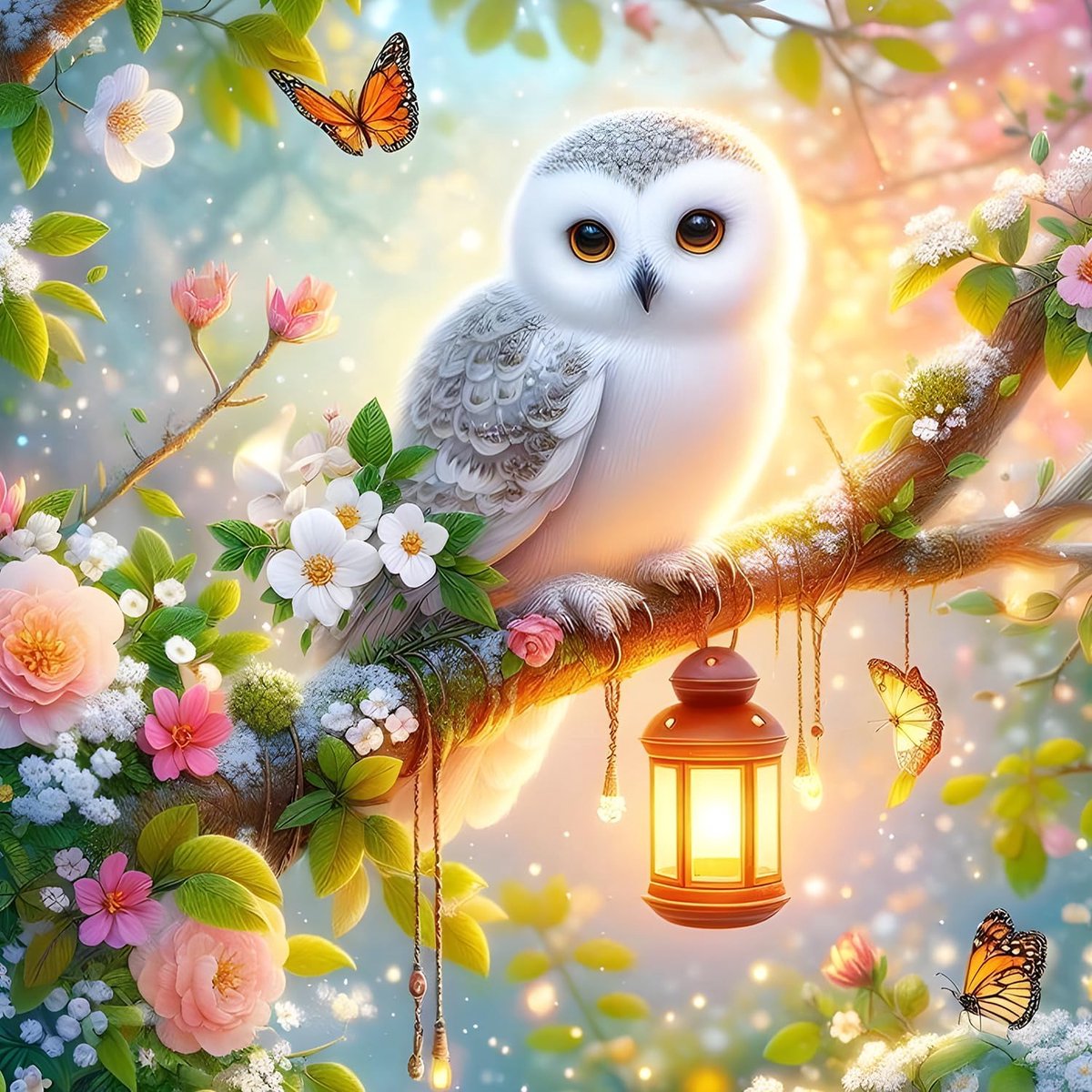 Doe-het-zelf Fantasy Uil 5D Diamond Art Kits, ronde full drill Sparkling Butterfly Diamond Painting Picture, Wilde Bloemen Schilderen op nummer kunst kits voor volwassenen, beginners