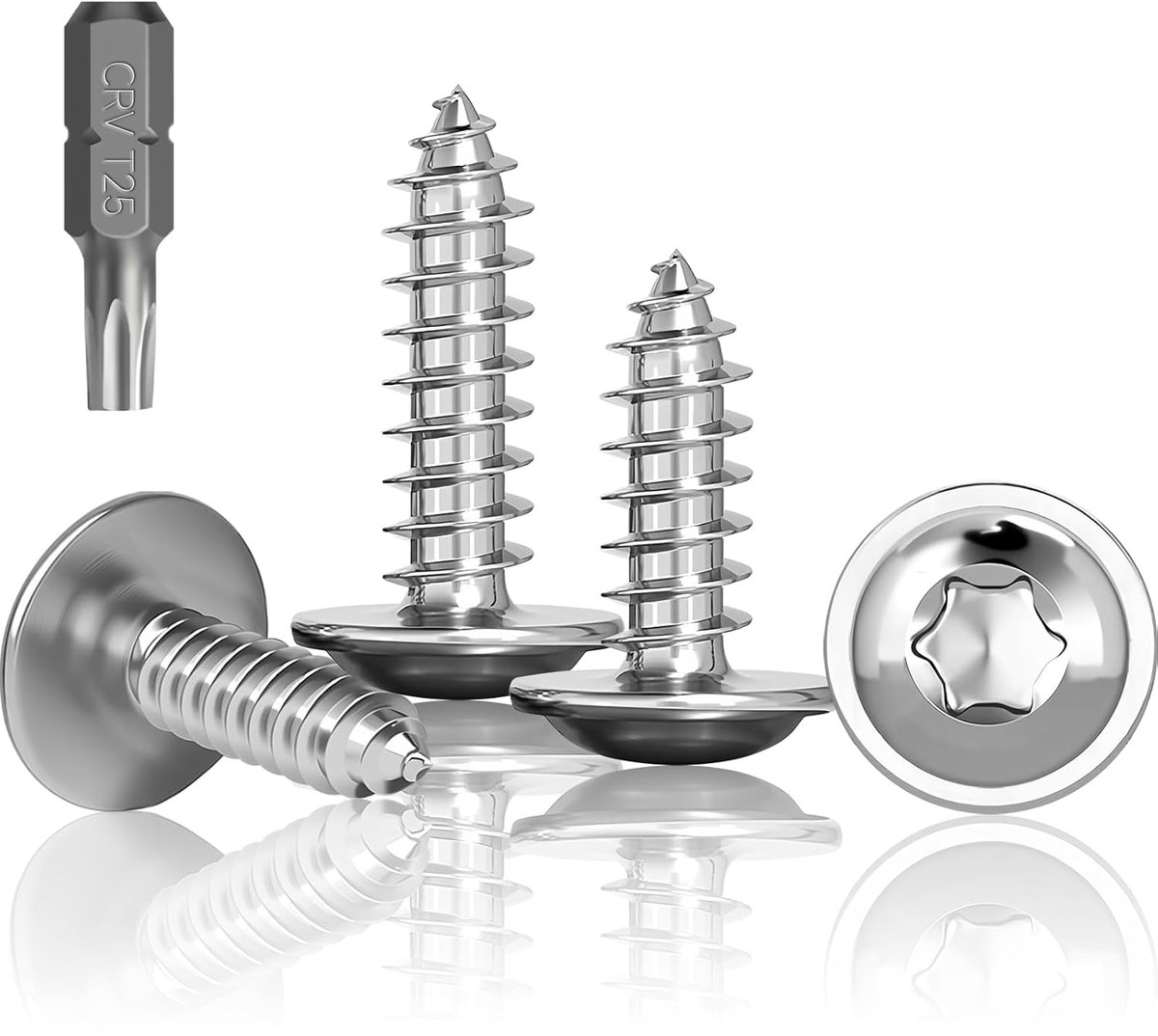 120 stuks plaatstaalschroeven roestvrij staal M5x16mm, zelftappende schroeven met schijf, roestvrij A2 V2A torx schroeven met volledige draad, schroeven met verzonken kop voor hout, platte