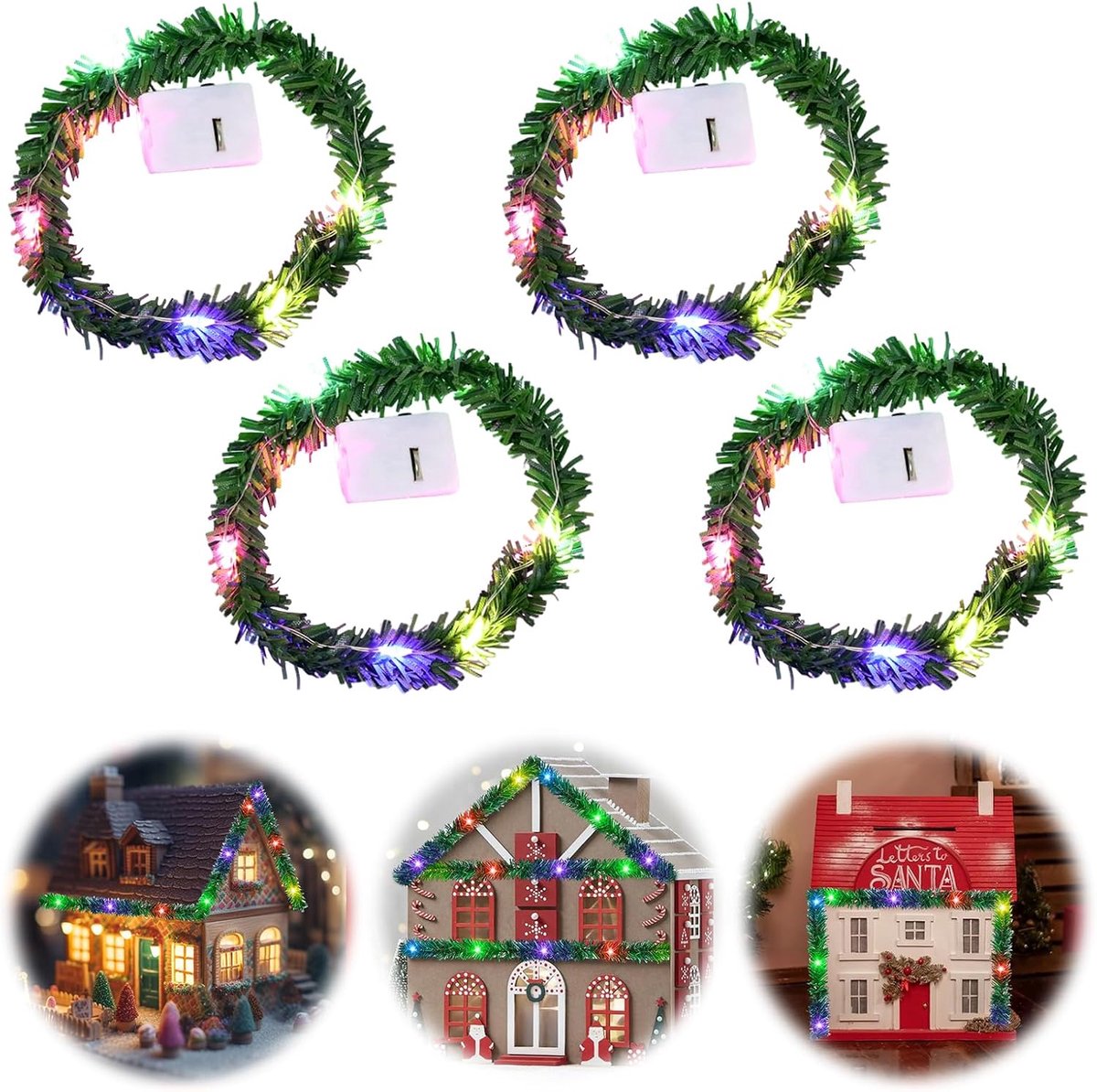 4 stuks poppenhuis mini led-lichtsnoer, kabouteraccessoires, kabouterhuis lichtketting, kleurrijke kerstverlichting, miniatuur lichtketting voor Kerstmis kabouterhuis, poppenhuis meubelverlichting