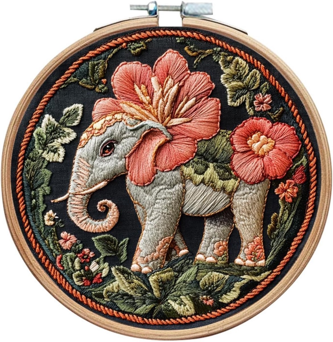 Borduurset voor gevorderde volwassenen - prachtige dieren prachtige patronen, doe-het-zelf handsteken borduurset met hoepel (Heilige Olifant)
