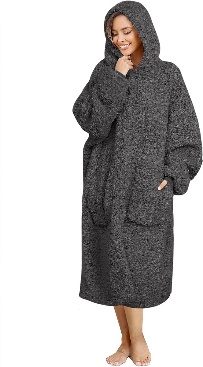 hoodiedeken voor dames en heren, superwarme en knusse grote draagbare deken met capuchon voor thuis, dikke losse pluche jassen