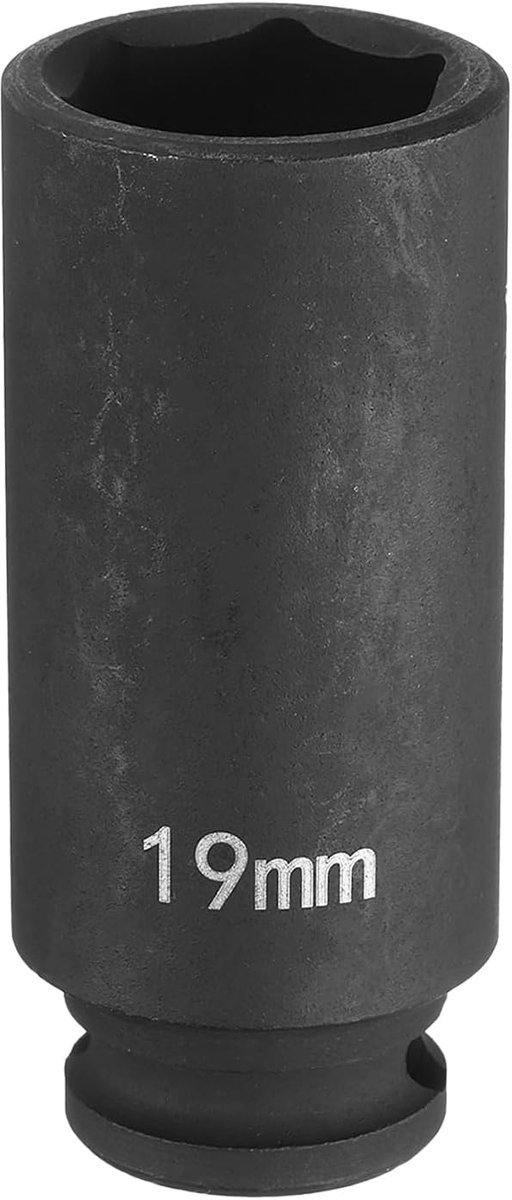 Deep Impact Socket 3/8" Square Drive van 19 mm metrisch 6-punts dopsleutel 65 mm (2,56") lang CR-MO staal industriële kwaliteit flip-dopsleutel voor huis auto reparatie, zwart