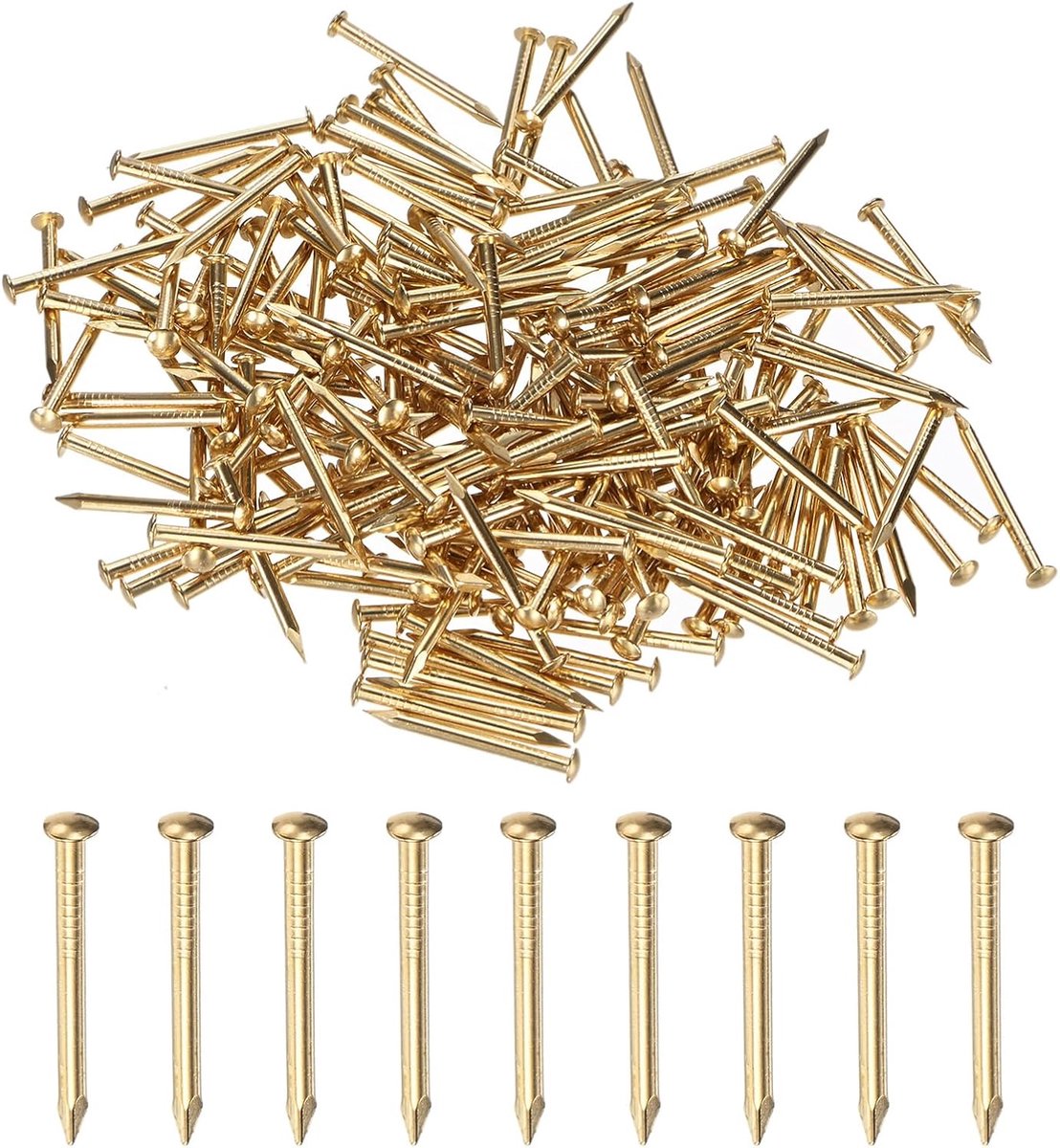 METERXITY Set van 200 kleine nagels, 2 mm x 25 mm messing, precisie-MIni nagels, hardware, ronde kop voor houten/doe-het-zelf ambachten decoratief/huishoudelijke accessoires/foto opknoping