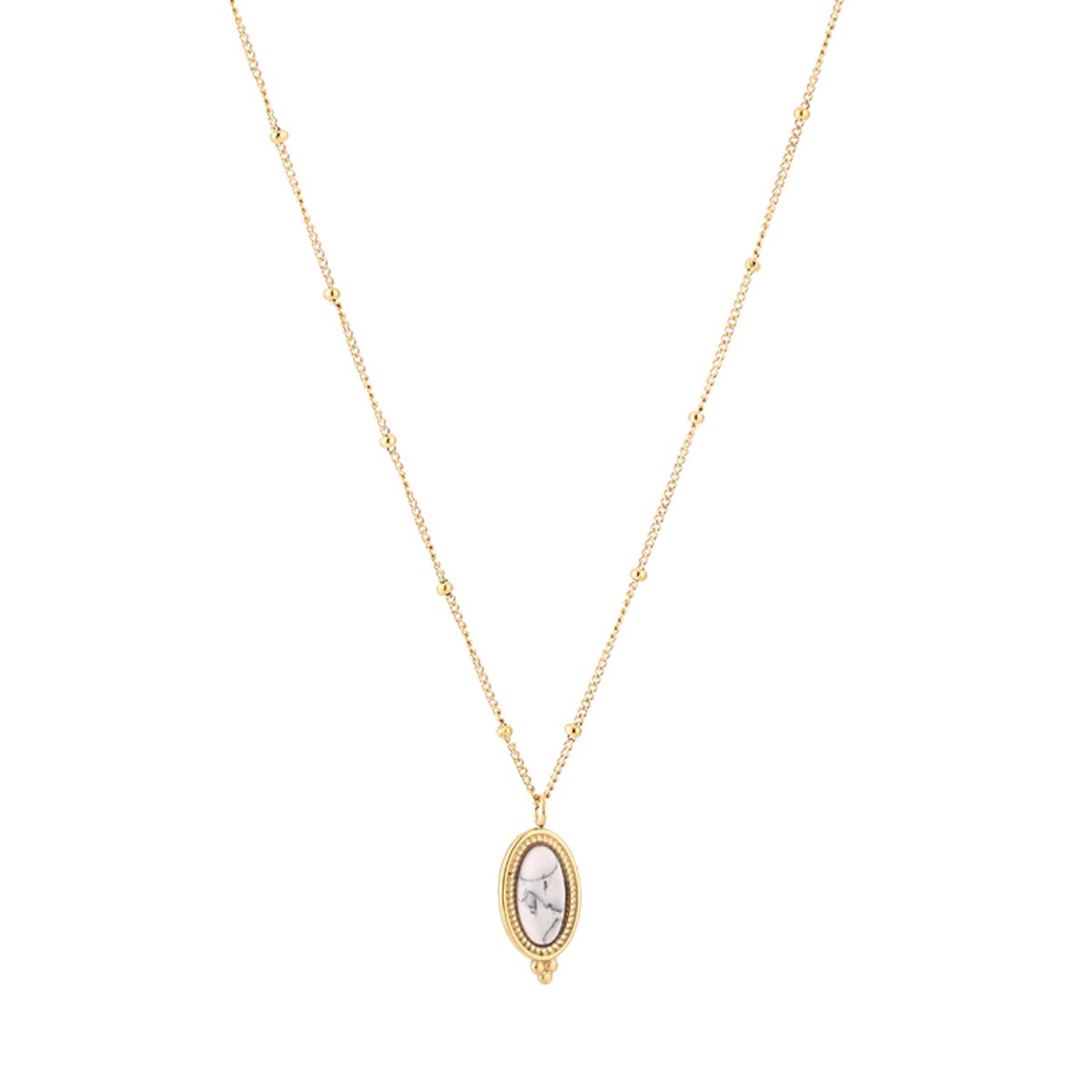 Bohemian Oval Marquise Natural Stone Satellite Chain Necklace – Luxe Natuursteen Ketting BOHO – RVS - Wit