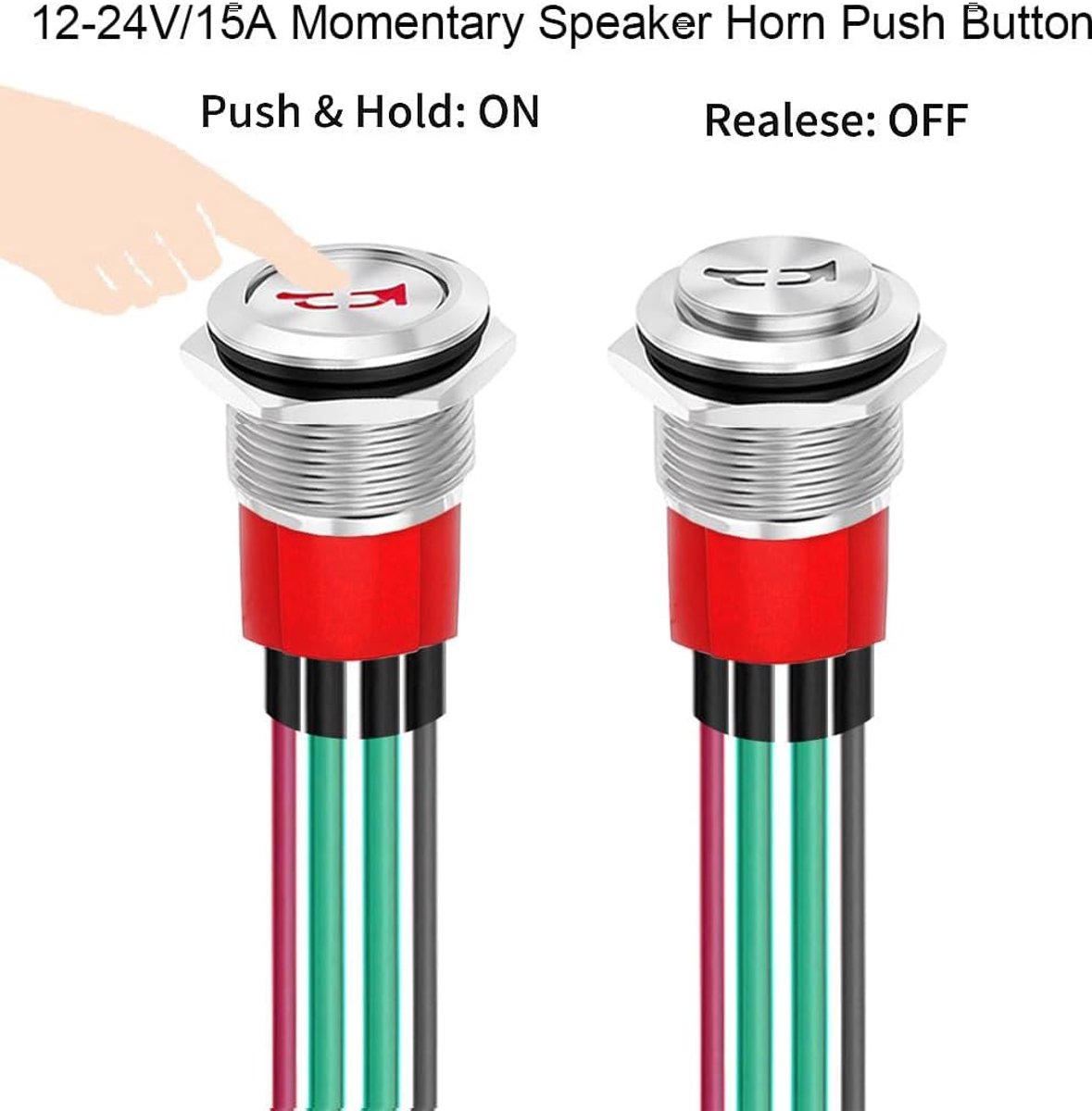 2 stuks Claxonknop 16mm 12-24V 15A Zware Metalen Claxonschakelaar met Luidspreker, Rode LED Verlichte Momentane Drukknop voor Marineboten, Auto's en Luchttreinen