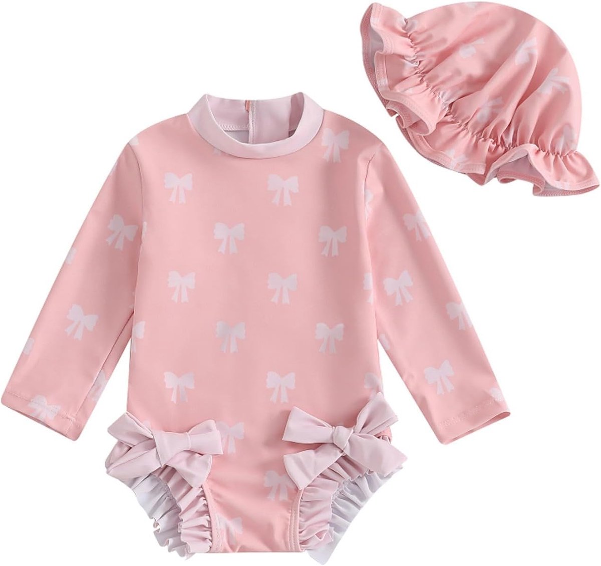 Badpak voor meisjes en baby's, badpak met lange mouwen met uv-bescherming en bijpassende muts, badpak voor meisjes van 3 maanden tot 4 jaar