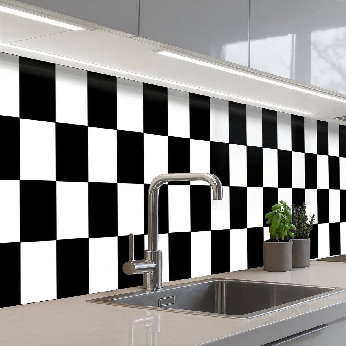 keukenachterwand 60x400 cm zelfklevend keuken decoratie accessories home kitchen spatscherm Schaakbord - Patronen - Zwart Wit