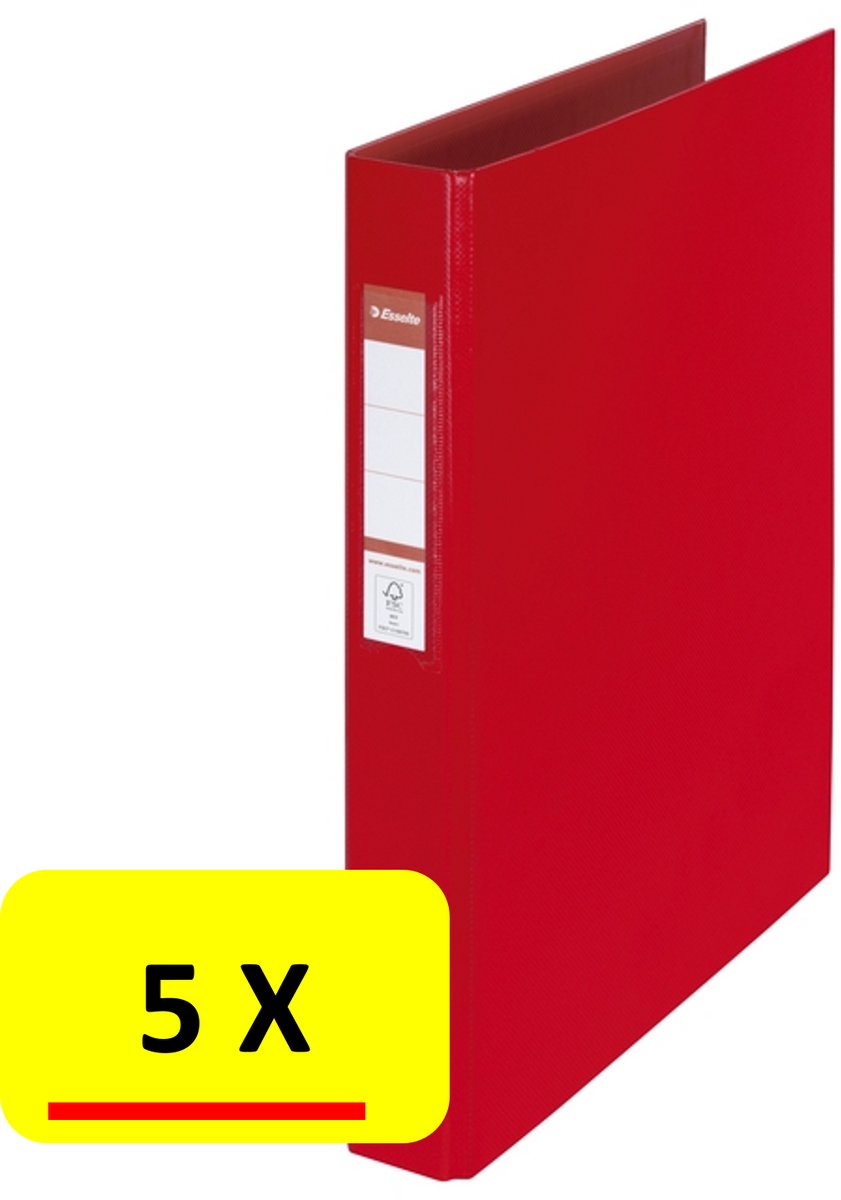 5 x Ringband Esselte Vivida - A4 - 2-rings - O-mech - 25mm- PP - rood