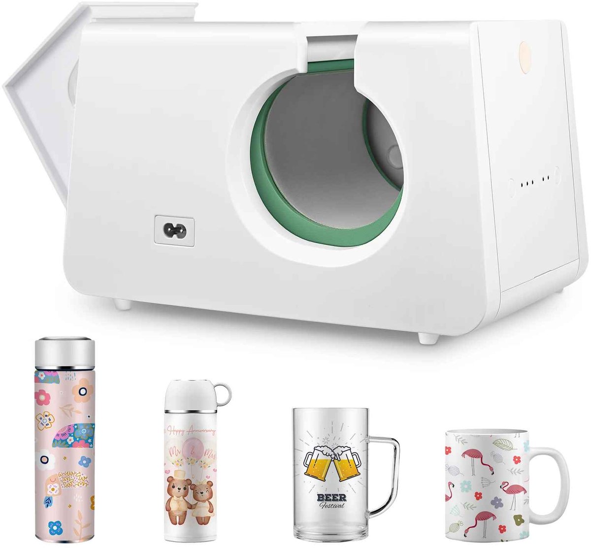 CORE Mokken Heat Press - Automatische Sublimatie Pers voor 10-11 oz Mokken - Draagbare Bekerpers met Eénknopsbediening - Warmte Transfer Machine voor Gepersonaliseerde Koffiemokken en Cadeaus - 27.5x16x27.5cm - Wit en Groen