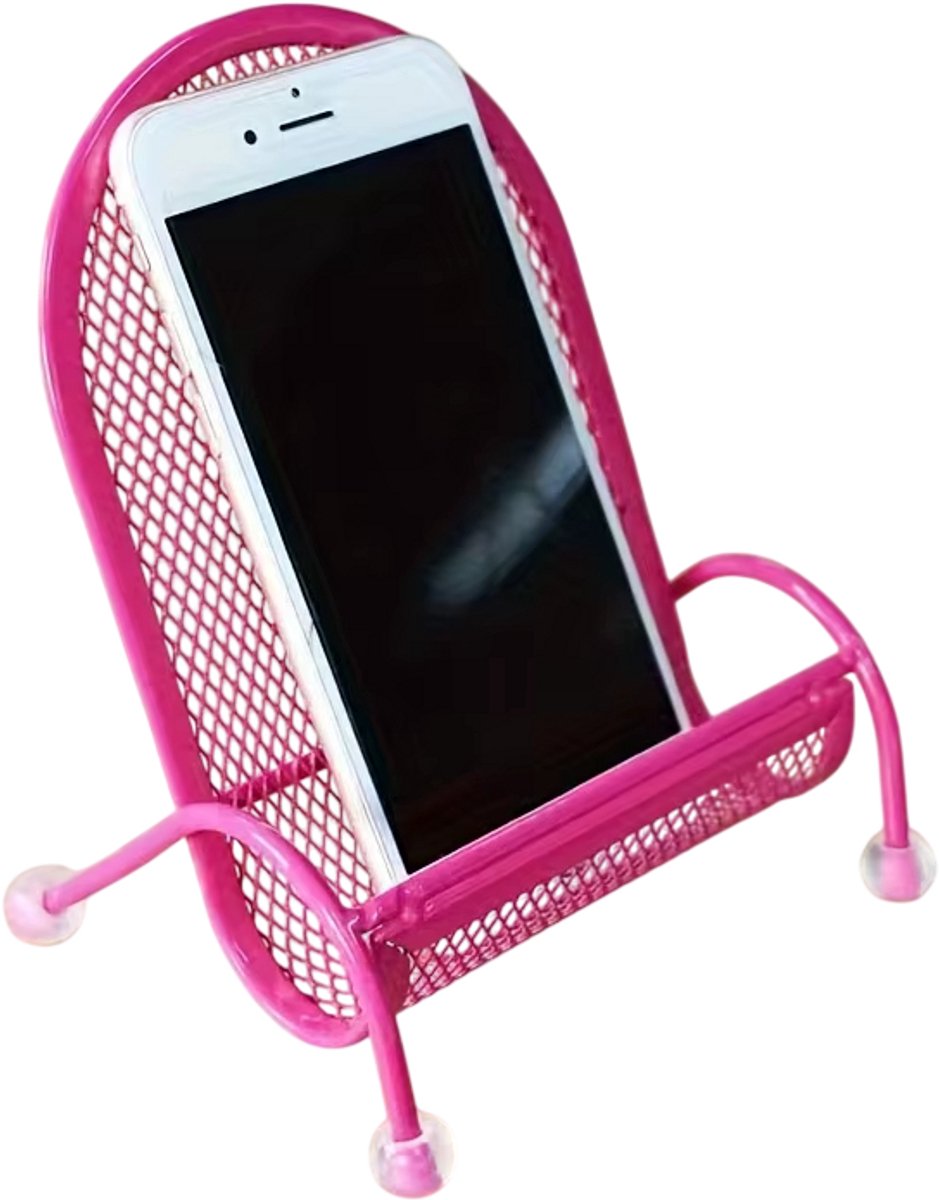 Roestvrijstalen Telefoonhouder met Zware Basis – Smartphone Standaard voor Bureau en Bed, Universele Telefoonstandaard en Tablet Houder met Stevige Grip - Roze