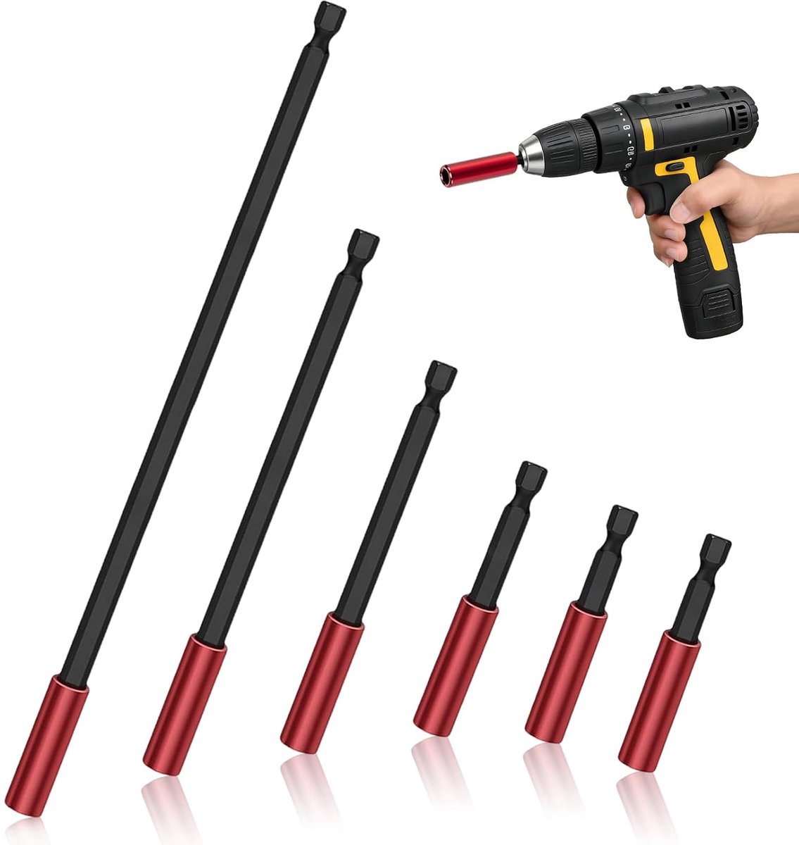 Bitverlengstuk set 6 stuks - verschillende lengtes 50/60/100/150/300 mm - robuust staal - SnelShoppen