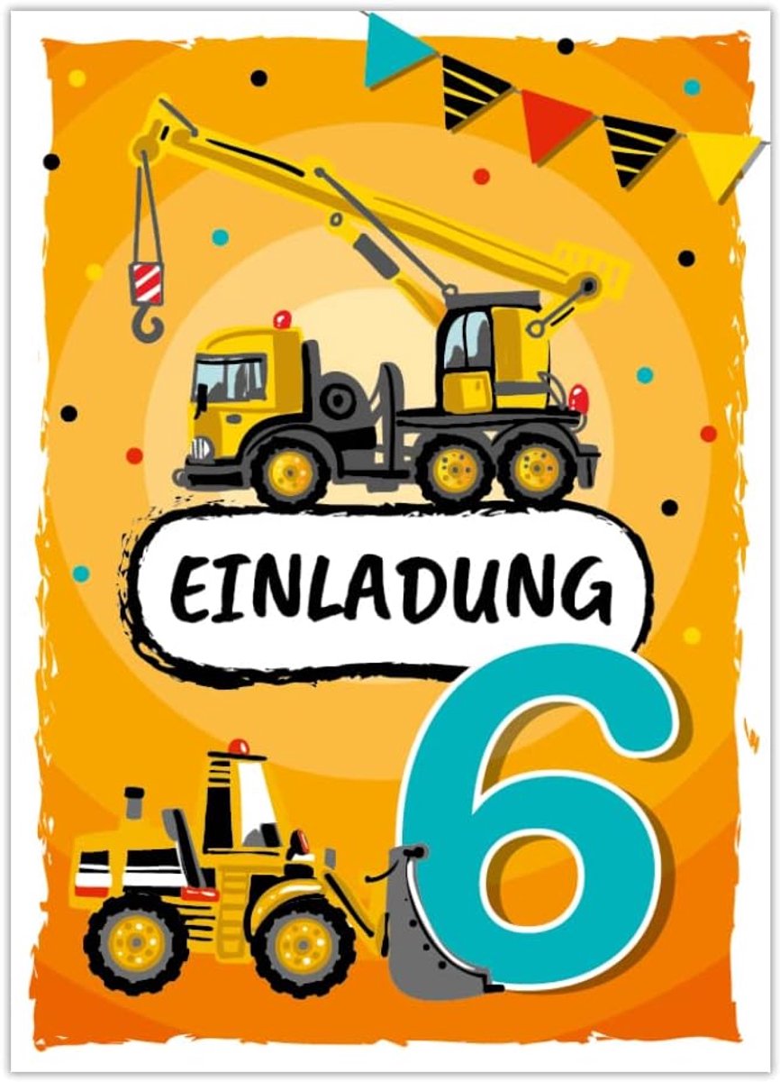 Uitnodigingskaarten 6e verjaardag - bouwplaats thema - 12 kaarten - perfect voor het feest - SnelShoppen