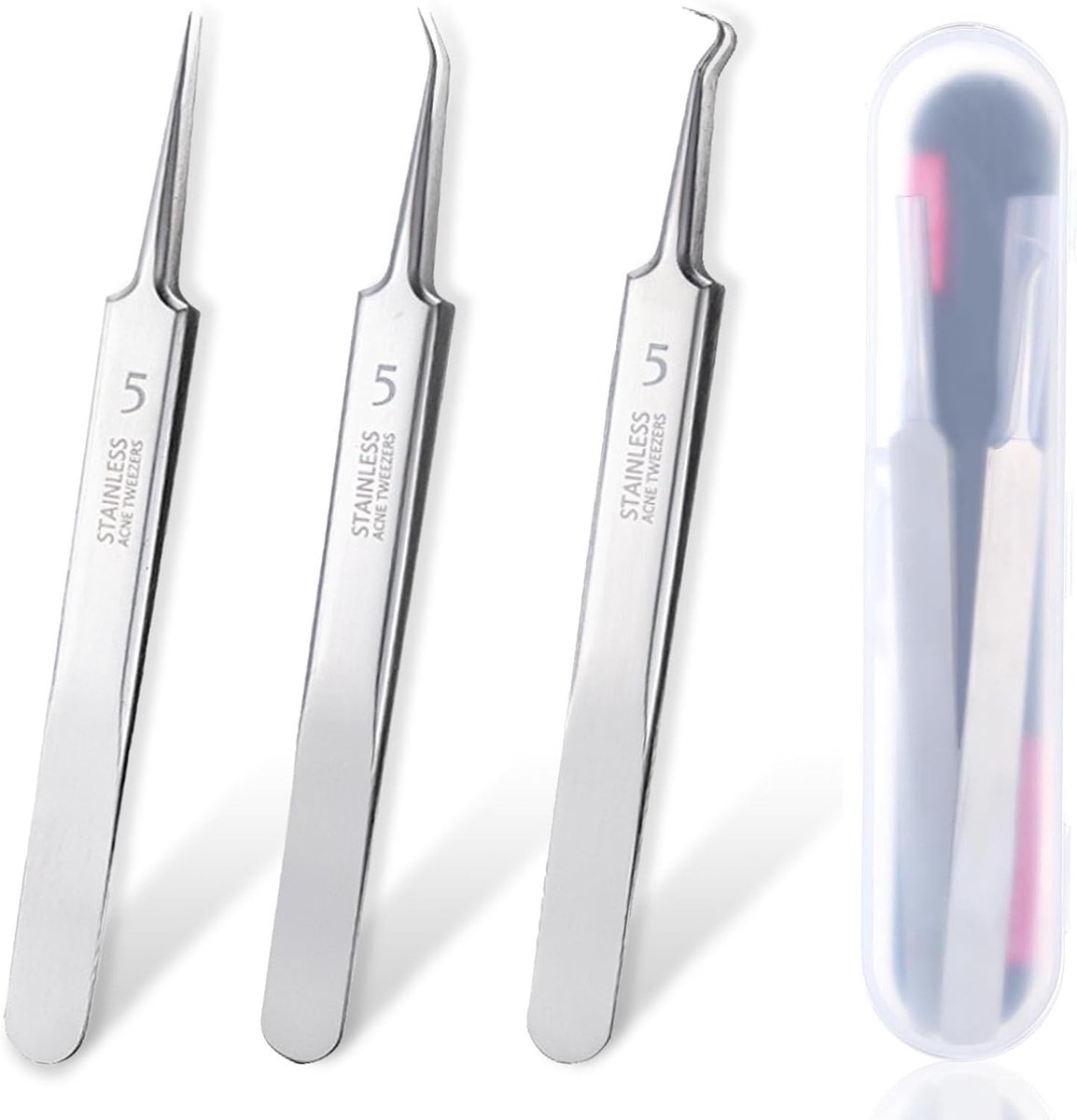 Blackhead tweezers 3 stuks - roestvrij staal - puntige splint - voor effectief verwijderen van onzuiverheden - SnelShoppen