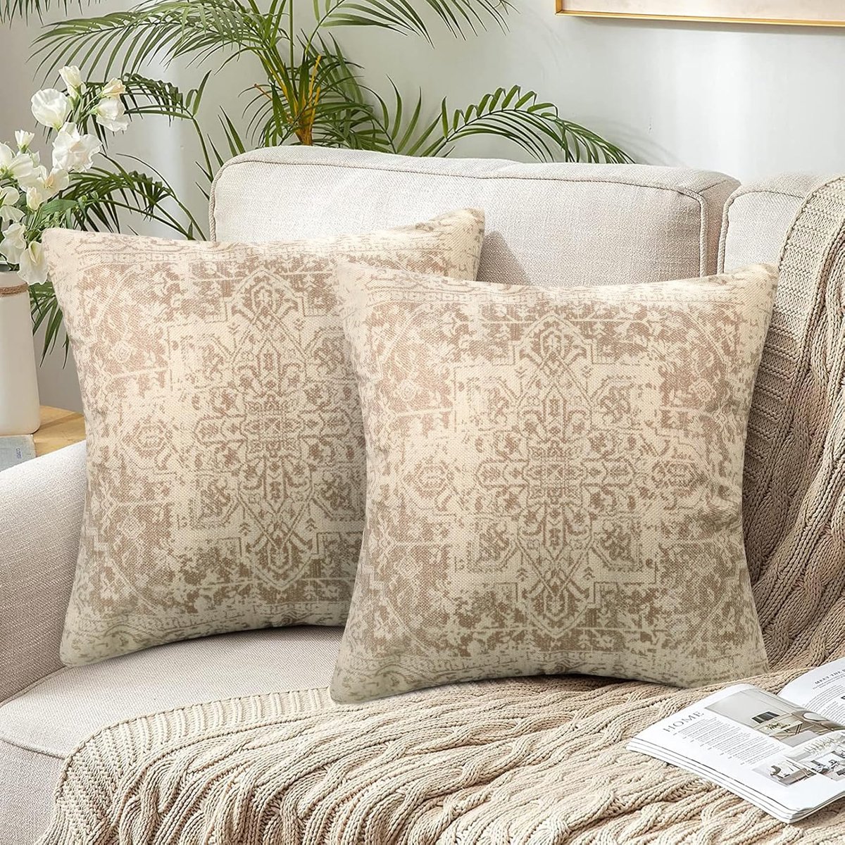 Decoratieve Kussenhoezen Set van 2 - 45 x 45 cm - Dubbelzijdig Linnen - Bohemian Ethno Design voor Sofa - SnelShoppen