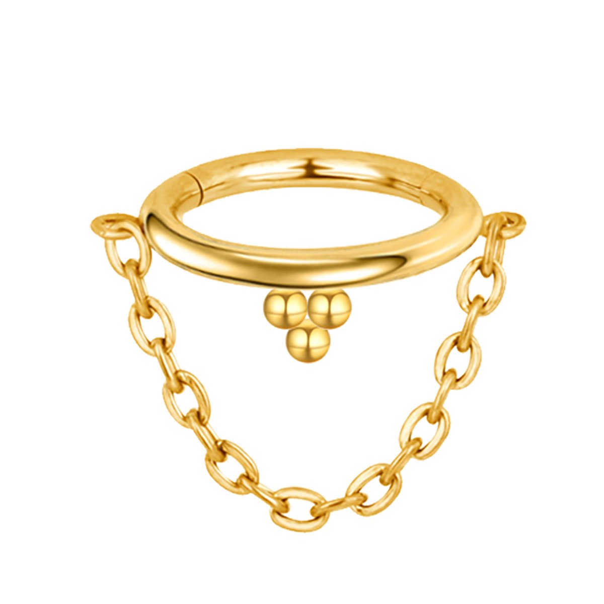 Segment Ring Piercing Goud 8mm – Helix Clicker met Ketting en Balletjes – 1.2mm 316L Staal