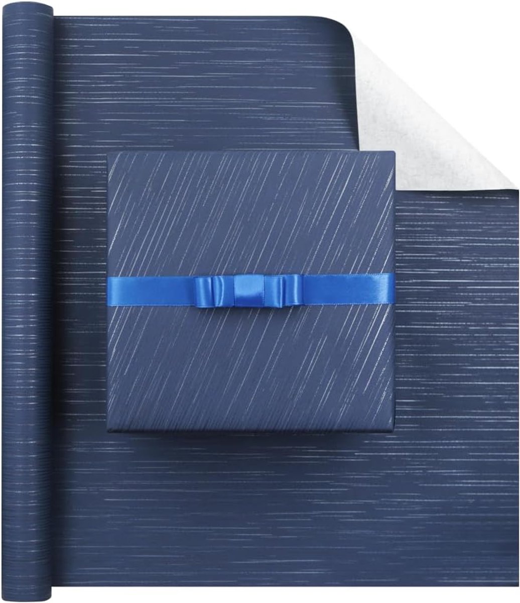 SnelShoppen - Elegant eenvoudig cadeaupapier blauw - luxe donkerblauw gestreept cadeaupapier mini-rol 43 x 300 cm voor bruiloften, verjaardagen, felic