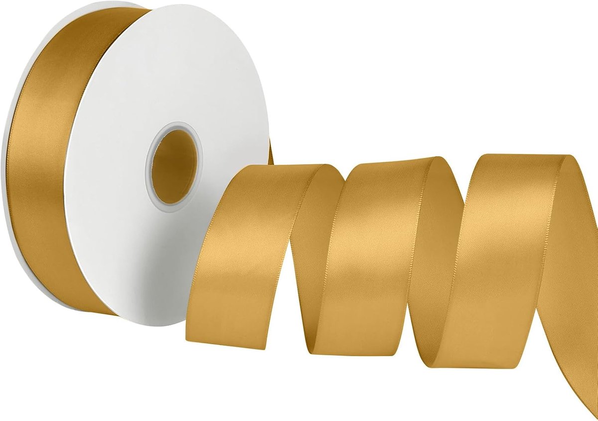 lint met strikband Goud, Dooozy 38 mm 91 m geschenklint decoratief lint, stoffen lint voor verpakken, cadeaus, Kerstmis, bruiloft, decoreren