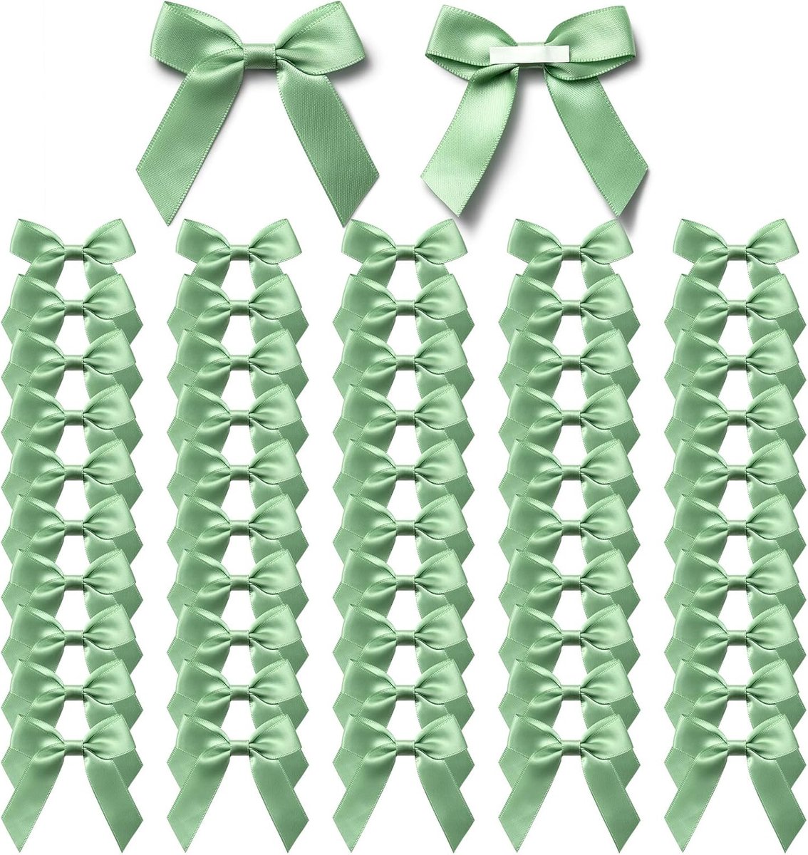 Strikken, decoratie, bruiloft, groen, kleine geschenkstrikken, zelfklevend, strik, cadeau voor Valentijnsdag, Kerstmis, verjaardag, communie, 50 stuks, saliegroen
