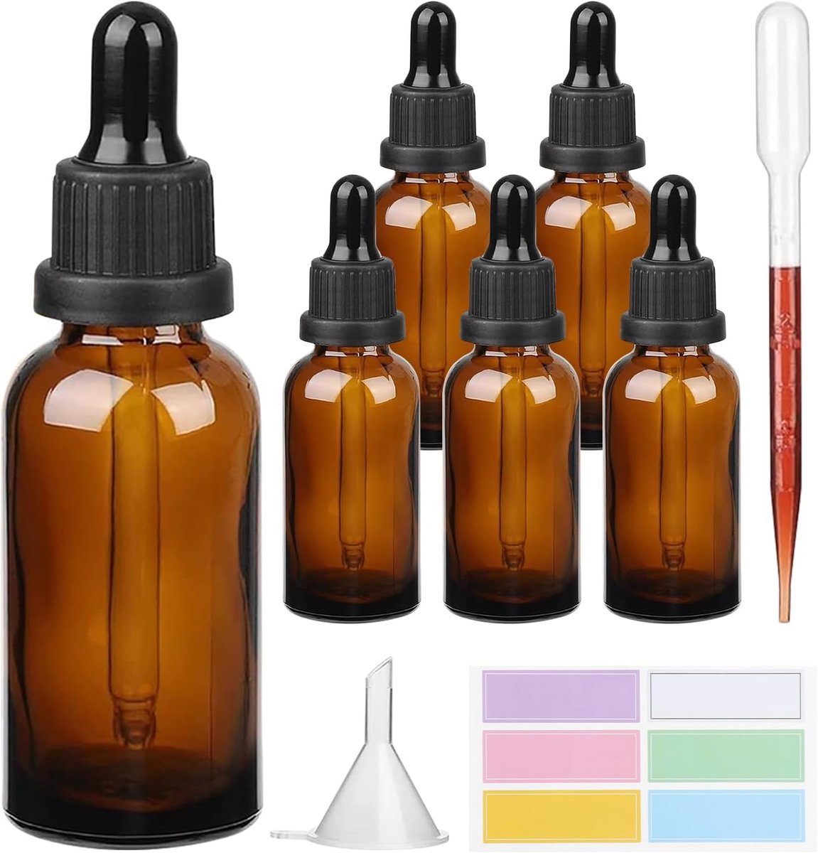 Amber glazen fles met glazen pipet 6x100ml | druppelflesjes navulbaar voor etherische olie aromatherapie mengsels