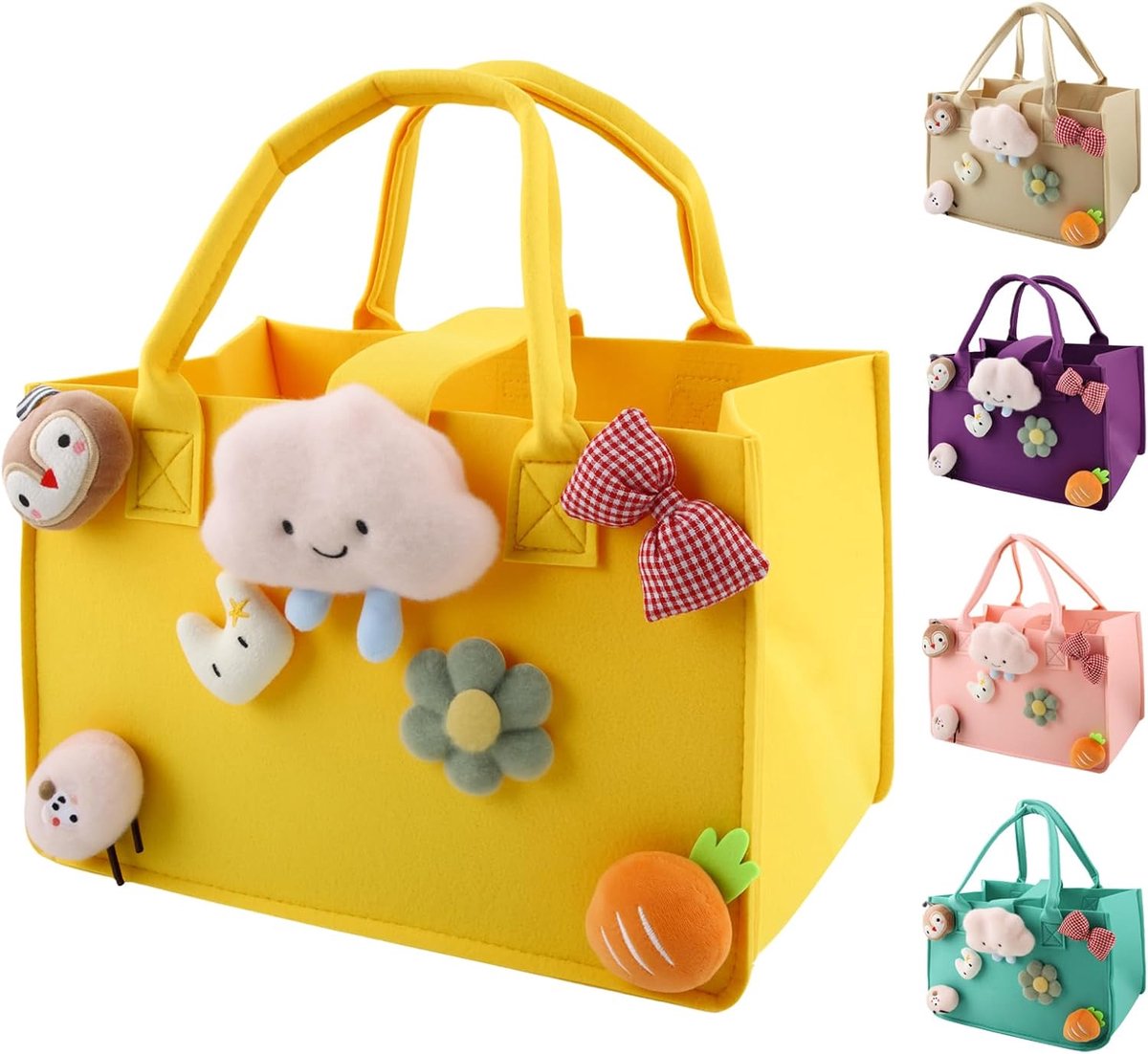 Boodschappenmand voor kinderen, 30 x 20 x 18 cm, kleine vilten tas met handvat, kindermandtas, speelgoedtas, als cadeauzakje voor de vakantie