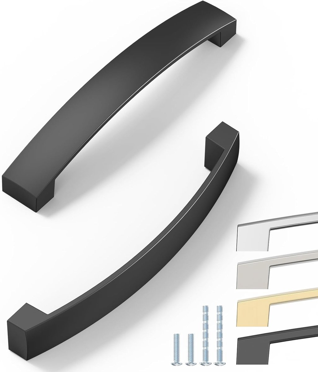 Set van 12 handgrepen, 128 mm, zwart, kastgrepen, elegante keukengrepen