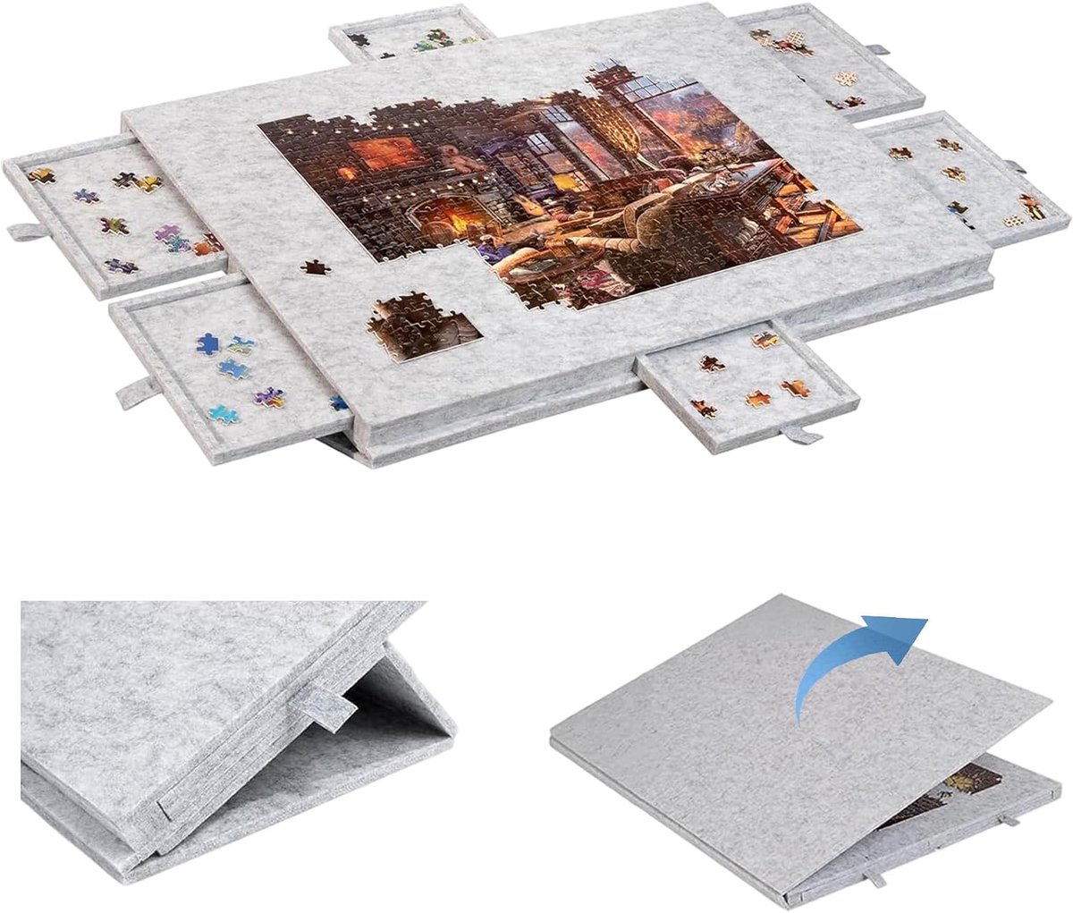 puzzelplank met 2-in-1 standaard & hoes, kantelbare puzzeltafel met 6 lades voor tot 1000 stukjes, lichtgewicht vilten puzzelplanken voor spelletjes volwassenen kinderen cadeau