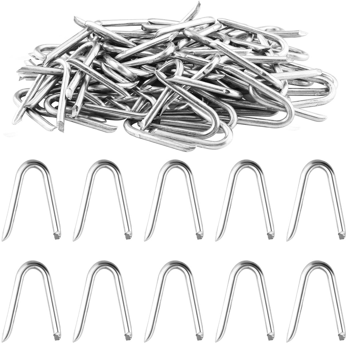 150 stuks U-vormige spijkers, stalen spikes voor hekken, verzinkte bevestigingspinnen voor netten, voor weefsel en metalen netten, volières en vliesstof, onkruid