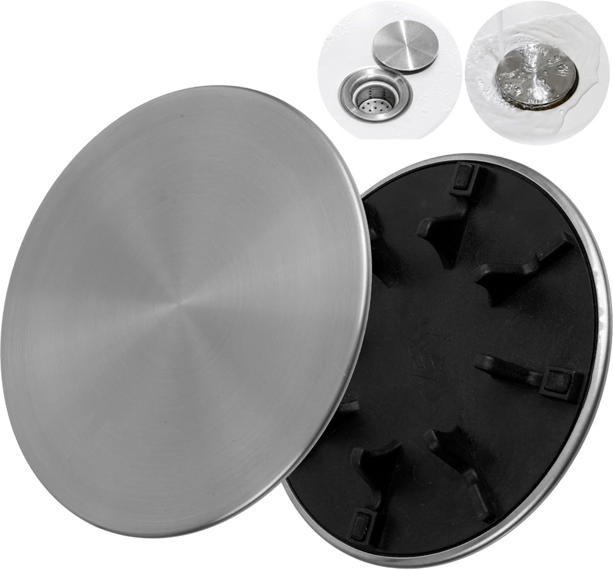 Afdekhoes voor gootsteen, Ø 115 mm, compatibel met Blanco, Franke, standaard zeef, roestvrijstalen afdeklijst met kunststof onderbouw, keukenspoelbakafdekking, afvoersysteem, esthetiek