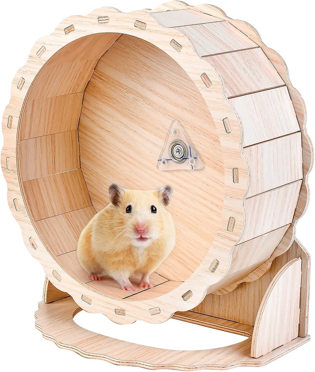 Hamsterwiel van hout, diameter 23 cm, houten loopwiel, houten loopfiets, hamster, stille loopfiets, hamsterloopfiets voor dwerghamsters, gerbils, muizen of andere kleine huisdieren