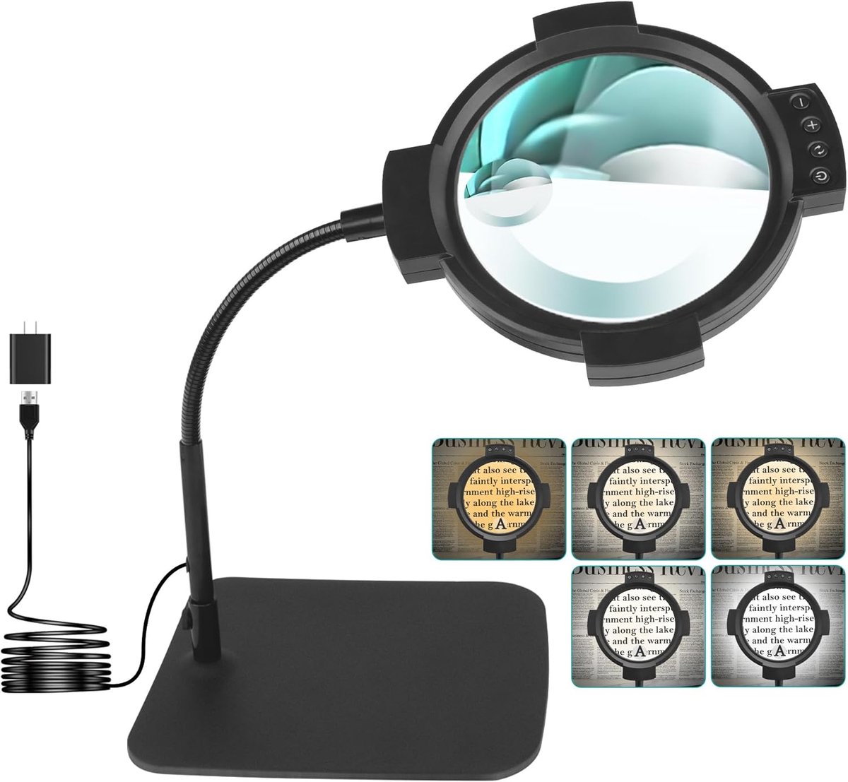 30X 10X met verlichting en standaard, bureaulamp met 54 leds, 5 kleuren, 3 instelbare helderheidsniveaus, flexibel zwanenhalsvergrootglas handsfree voor ambachten, vrije tijd, schilderen