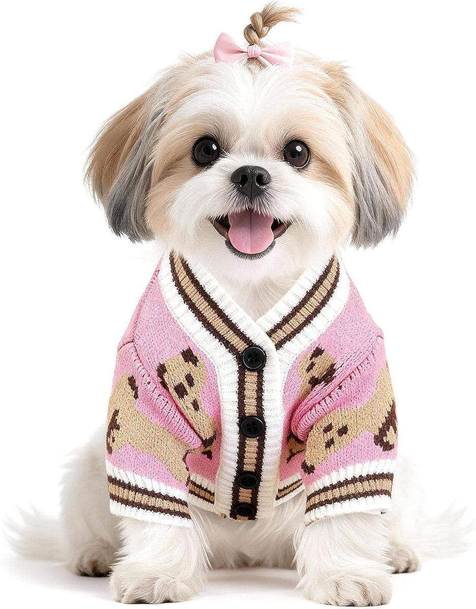 Truien, gebreid hondenkleding, zachte hondentrui, puppykleding outfit kledingjas voor kleine medium puppy kat jongen meisje(Roze,L)