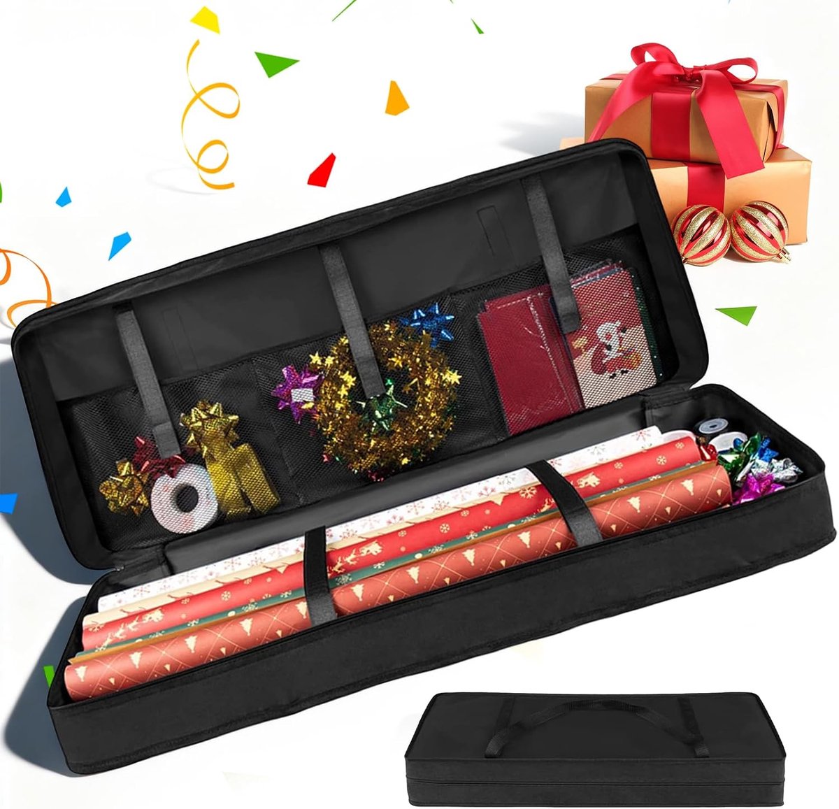 Cadeaupapier opslag, 82 x 34 x 13 cm, geschenkrollen, opslag, 600D Oxford, waterdicht kerstpapier, cadeaupapier, rol, organizer, zwart