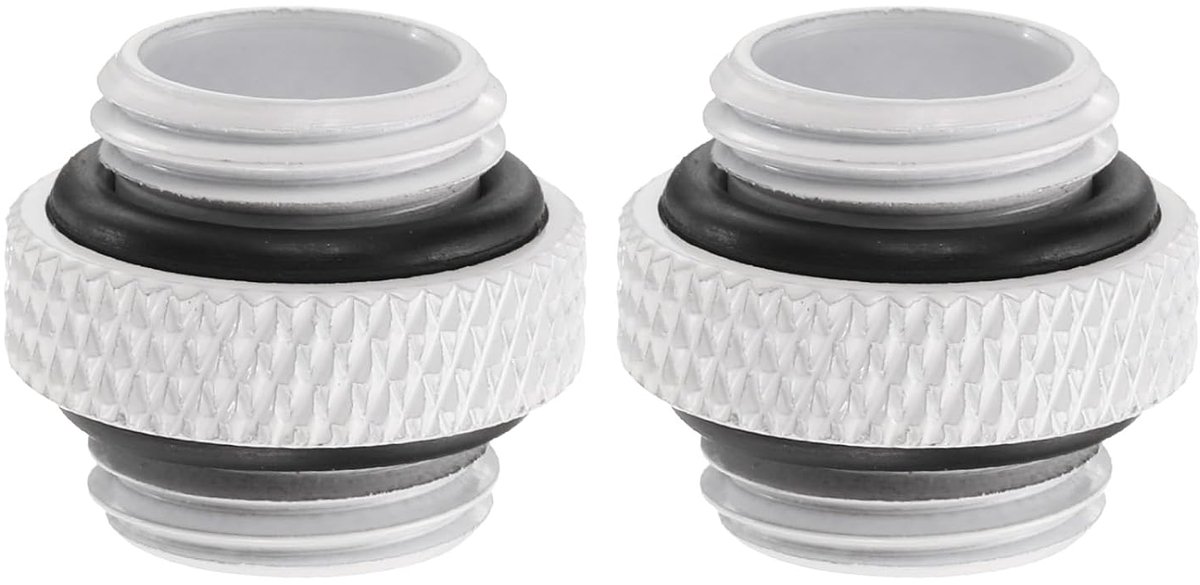 2 stuks waterkoelingsadapter G1/4" schroefdraad mannelijk naar mannelijk mini verlengfittingen koper watergekoelde drukfittingen met O-ring voor computer pc waterkoelsysteem, wit