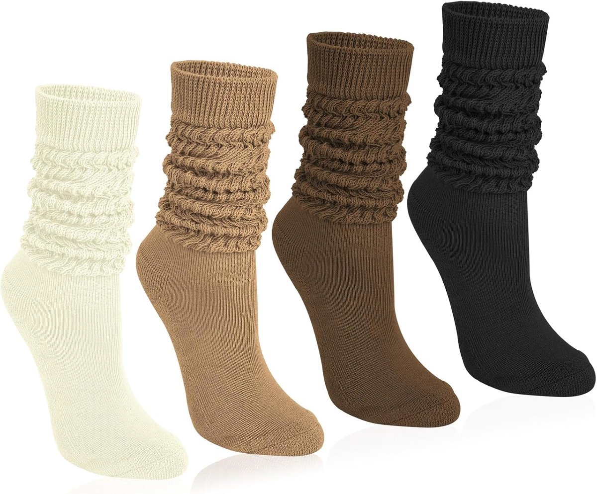 Sokken voor dames, slouchy-sokken, extra lange laarzen voor dames, maat 35-42, scrunch knie, hoge lengte, voor vrouwen, katoen, gestapeld, warm, dik, herfst en winter, Koffie
