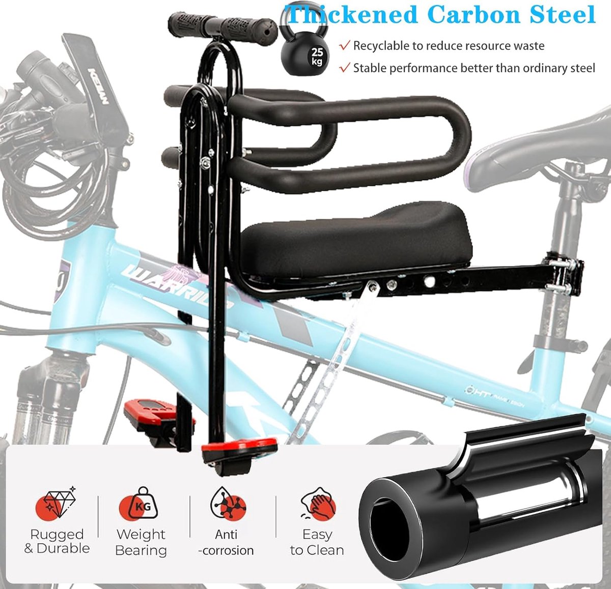 Auvstar Fietszitje voor fietszitje voor kinderen voorstoel voor fiets kinderbeveiliging met pedaal en veiligheidsbeugel voor mountainbike (1-5 jaar)